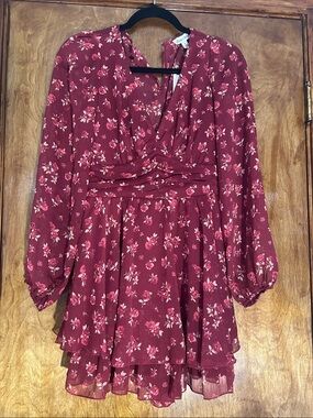 Floral V-Neck Burgundy Women's Shorts Romper